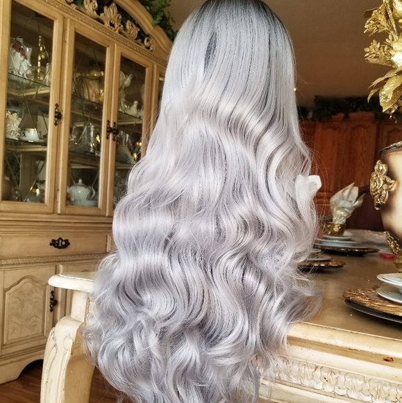 Ombre Black Gray Lace Front Wig - Picture 7 of 8